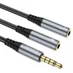 HOCO UPA21 2-in-1 3.5 headset audio adapter cable 0.25m (male to 2*female) metal gray фото