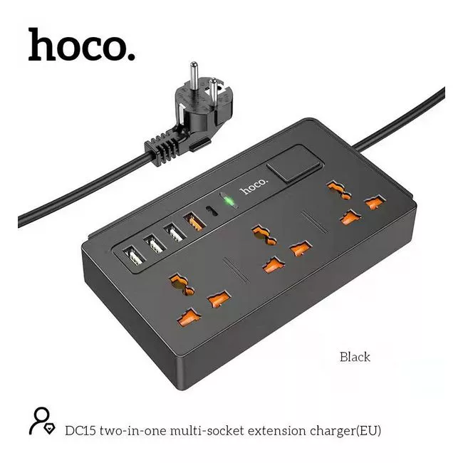 HOCO DC15 two-in-one multi-socket extension charger black фото