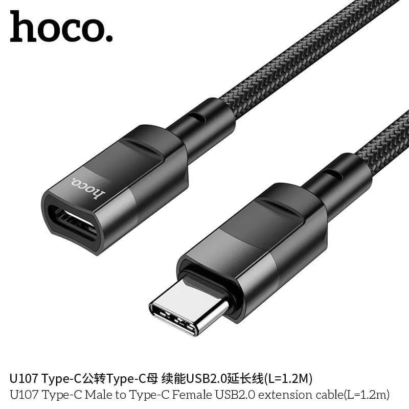 HOCO U107 Type-C Male to Type-C female USB2.0 extension cable 1.2m Black фото